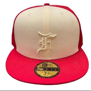 New Era x Fear of God Essentials Trucker 59FIFTY Fitted Hat - Cream/Red 7 1/2